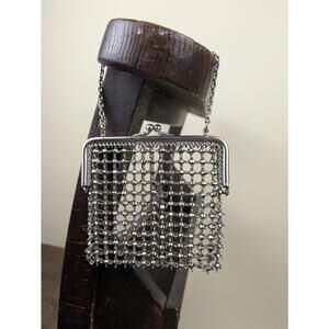 antique silver metal mesh purse bag